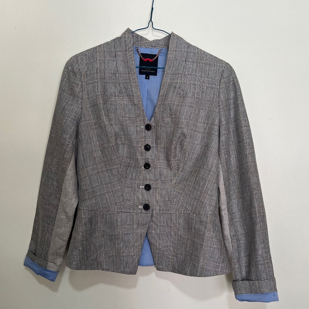 Ted Baker London Plaid Blazer with Patchwork on Elbow in Size 3